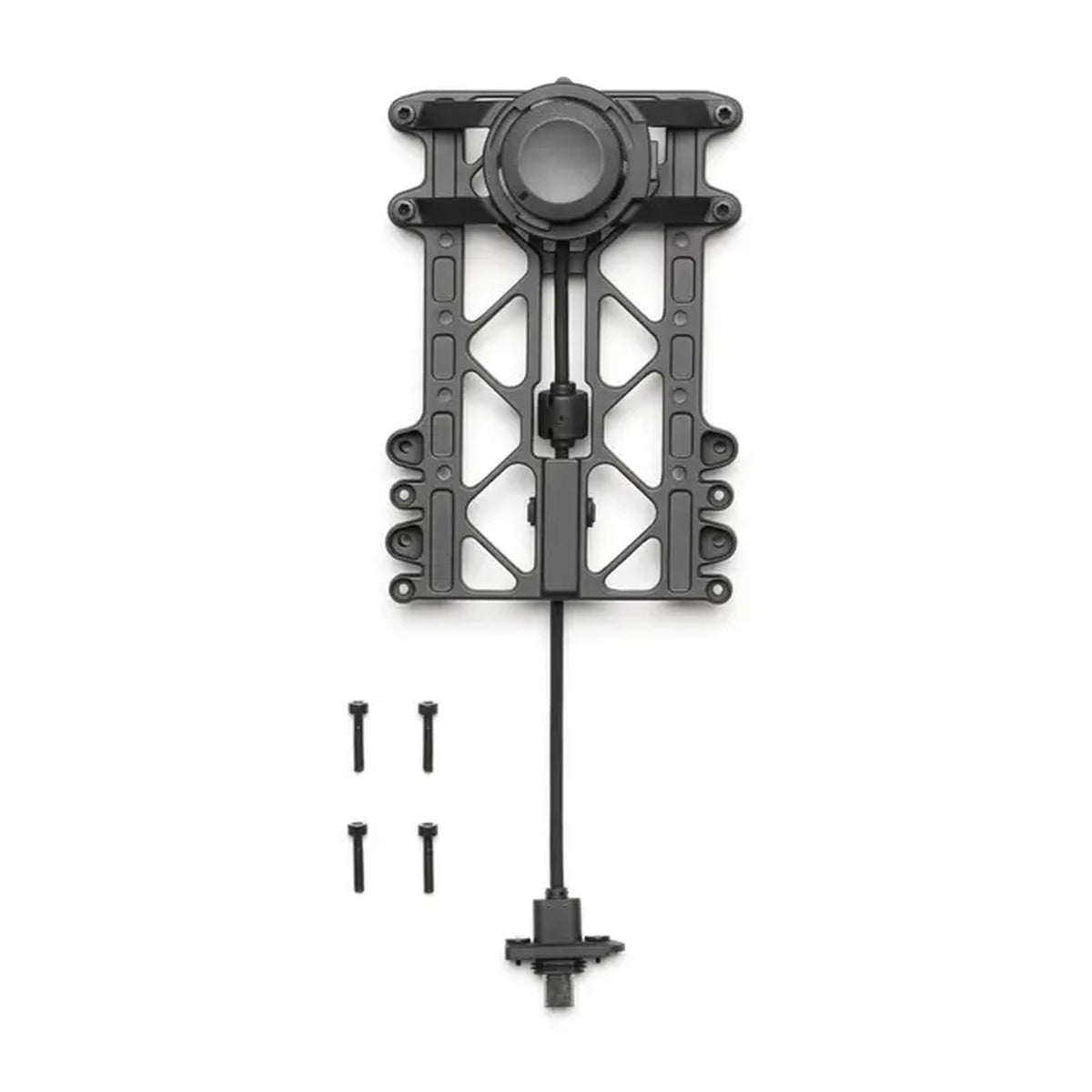 DJI Matrice 400 Third Gimbal Connector von oben mit Montagerahmen, Kabel und Schrauben