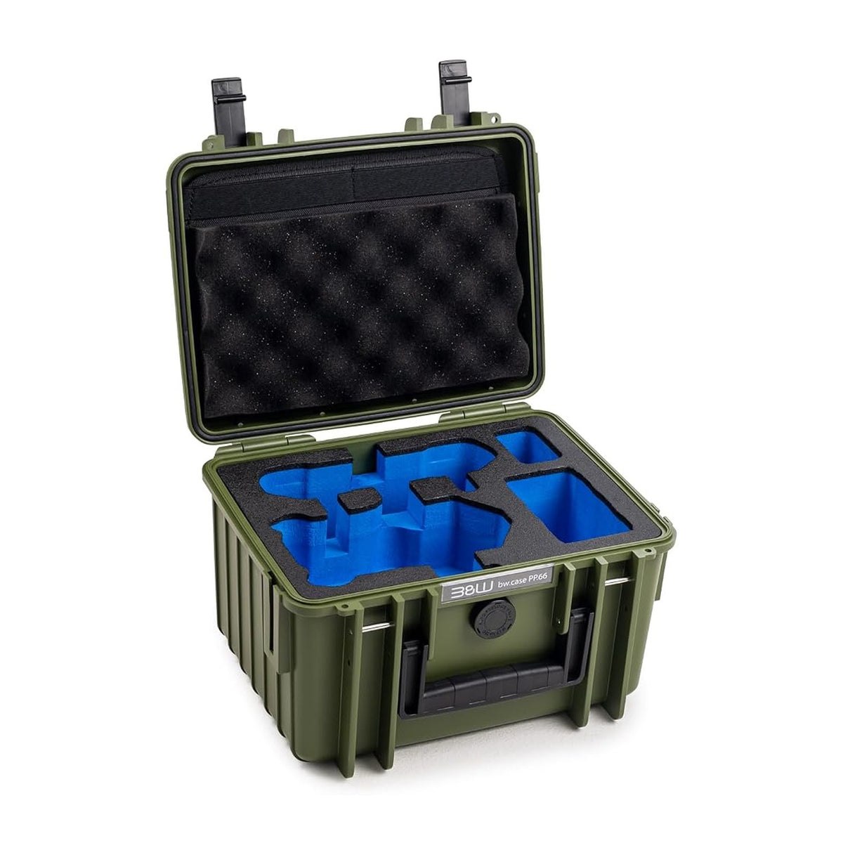B&W Transportkoffer Typ 2000 (DJI Mini 4 Pro) geöffnet mit leerer Schaumstoffeinlage