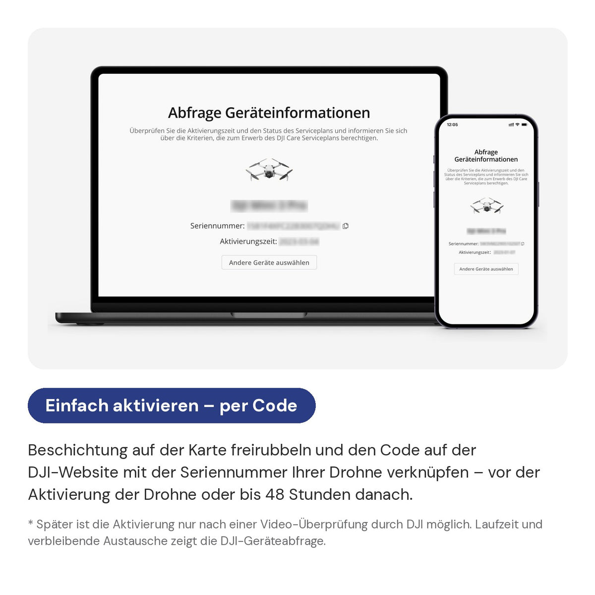 DJI Care Refresh aktivieren: Code der Karte mit der Seriennummer der DJI Mini 4 Pro verknüpfen