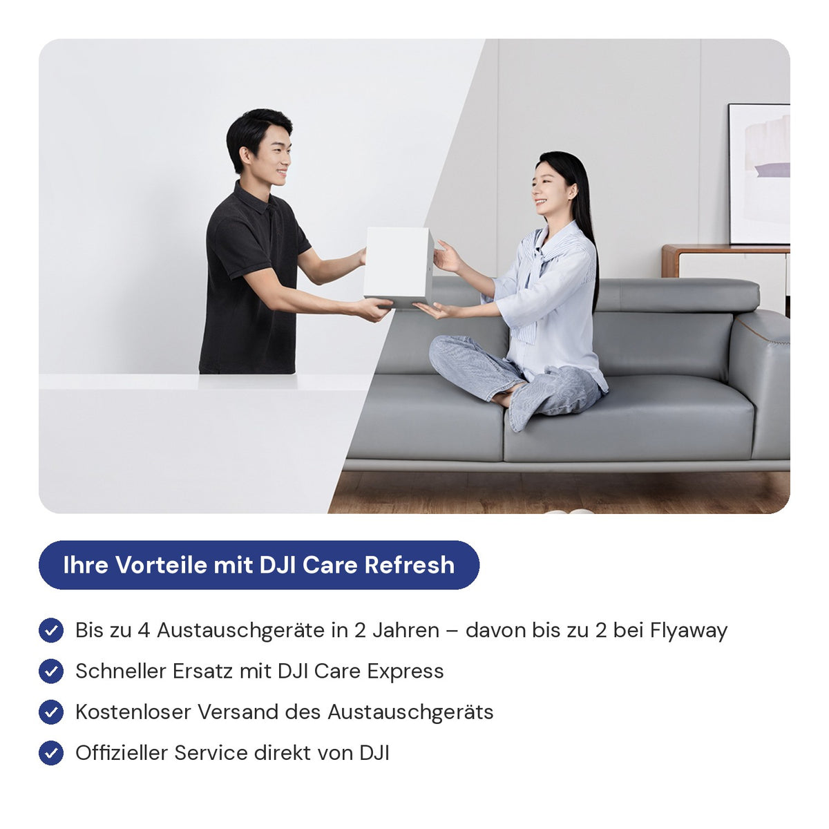 Vorteile von DJI Care Refresh für die DJI Mini 5 Pro: bis zu 4 Austauschgeräte in 2 Jahren