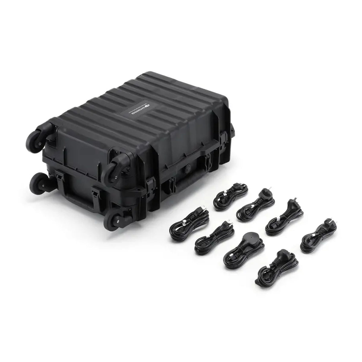 DJI BS100 Akkuladestation geschlossen im Rollkoffer mit Netzkabeln