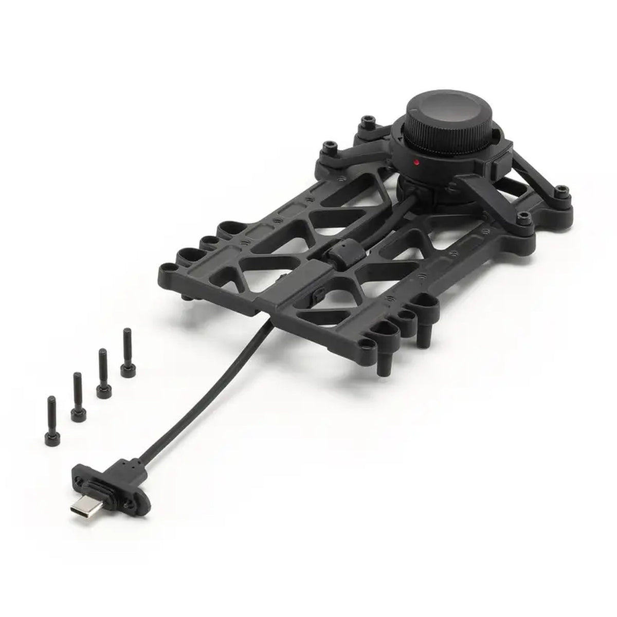 DJI Matrice 400 Third Gimbal Connector schräg von vorn mit Schnellverschluss, Kabel und vier M3-Schrauben