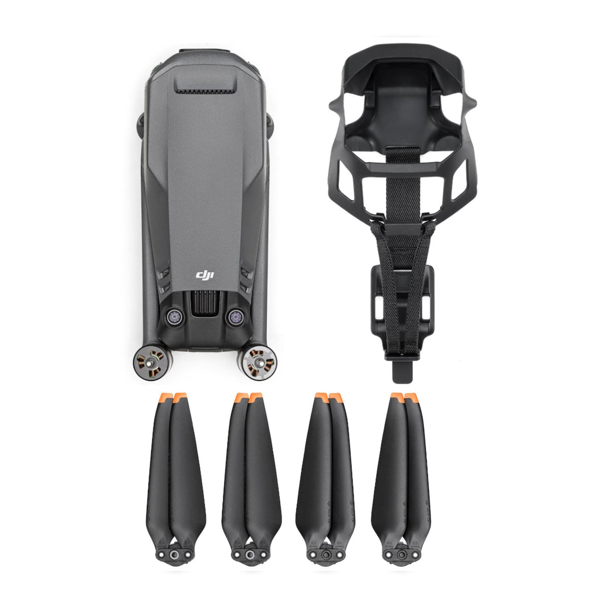 Lieferumfang der DJI Mavic 3 Classic Ersatzdrohne: Drohne, Gimbalschutz und vier Propeller