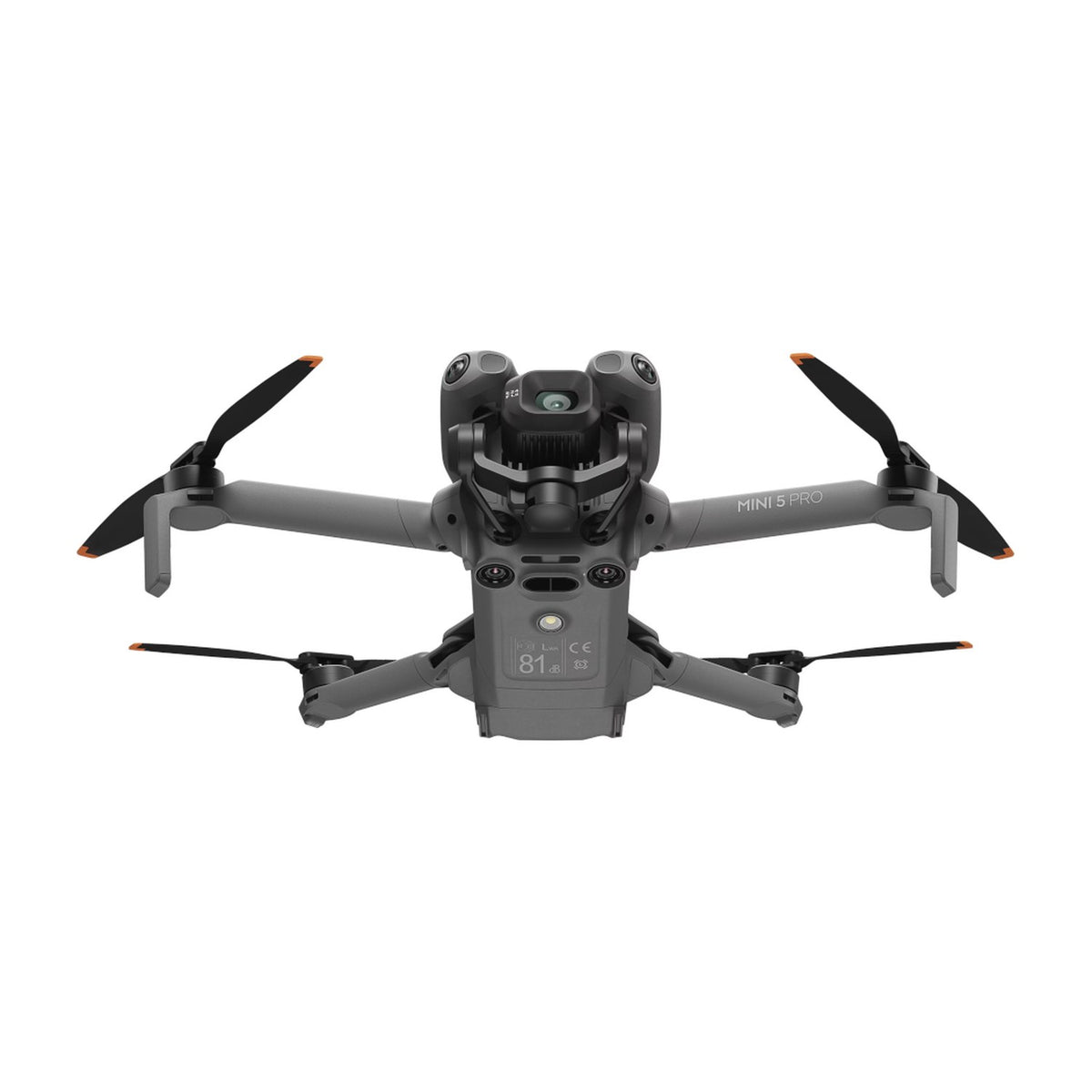 DJI Mini 5 Pro Drohne von vorne mit 1-Zoll-Kamera und Hindernissensoren
