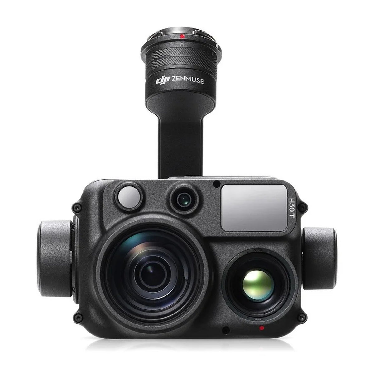 DJI Zenmuse H30T Multisensor-Kamera in der Frontansicht mit Zoom-, Weitwinkel- und Wärmebildobjektiv