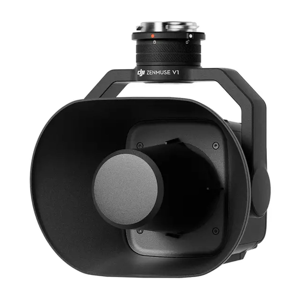DJI Zenmuse V1 Lautsprecher schräg von vorn mit Schalltrichter, Gimbal und SKYPORT-Anschluss