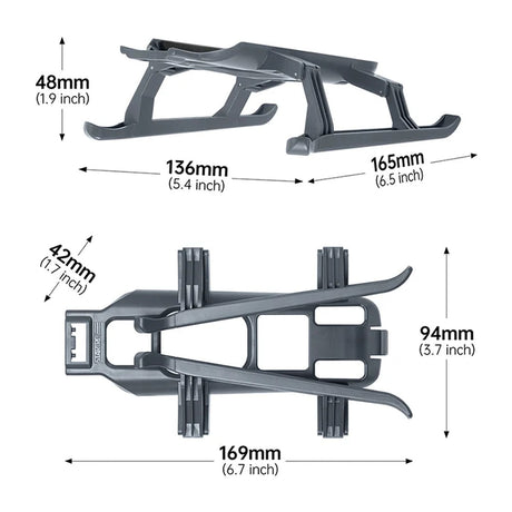 STARTRC Landegestell: Maße ausgeklappt 165 × 136 × 48 mm, zusammengeklappt 169 × 94 × 42 mm