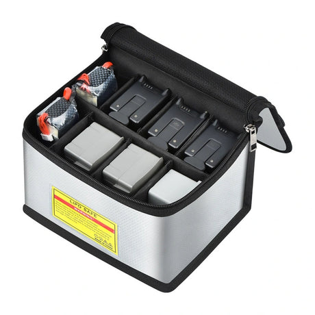 STARTRC LiPo-Safe Tasche von oben: Trennwände mit ca. 8 Drohnenakkus