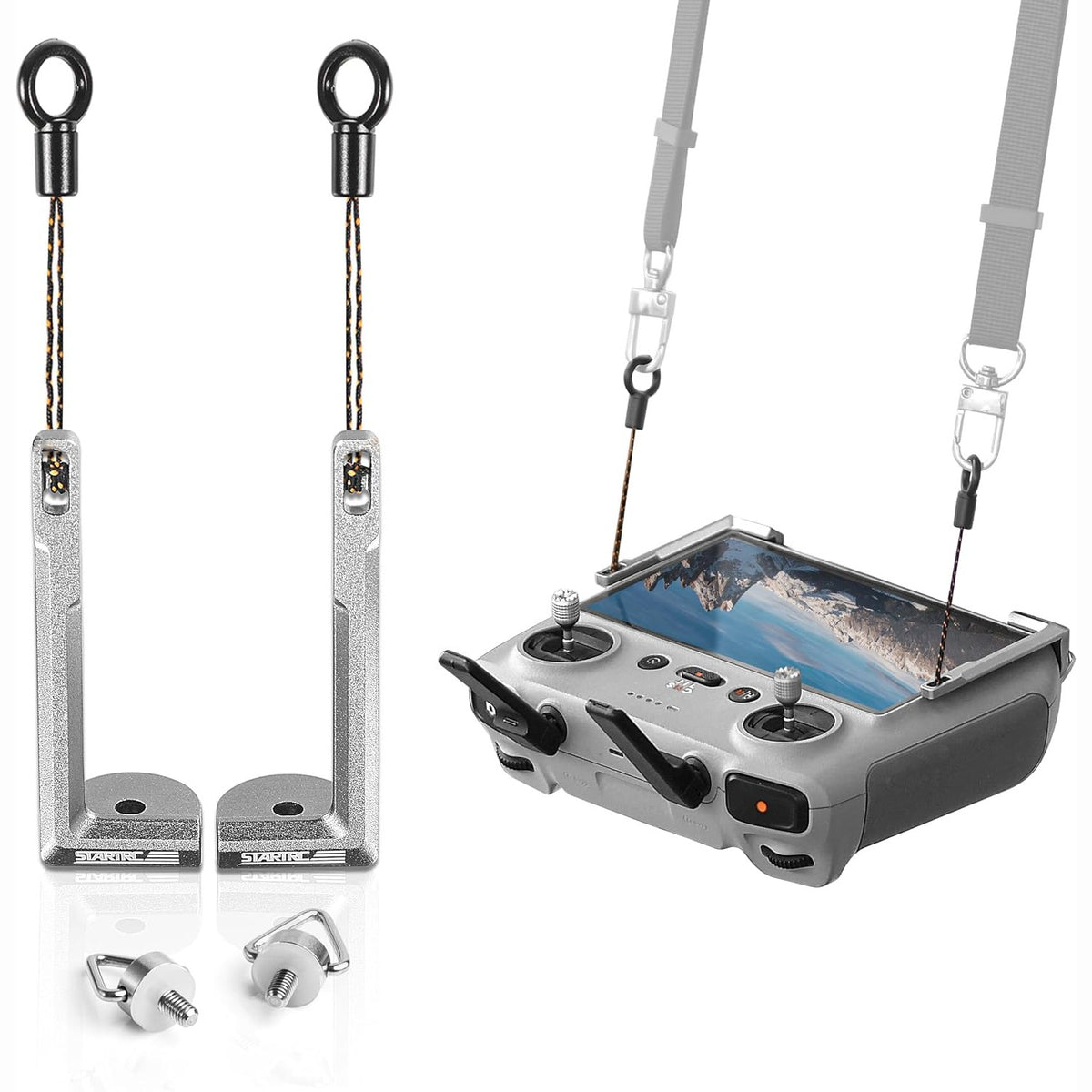 DJI RC 2 hängt mit der STARTRC Umhängeband-Halterung ausbalanciert am Umhängeband